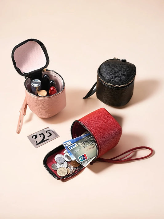 Vintage leather cosmetic bag, lipstick change, storage bag, portable travel storage bucket, personality mini round coin purse