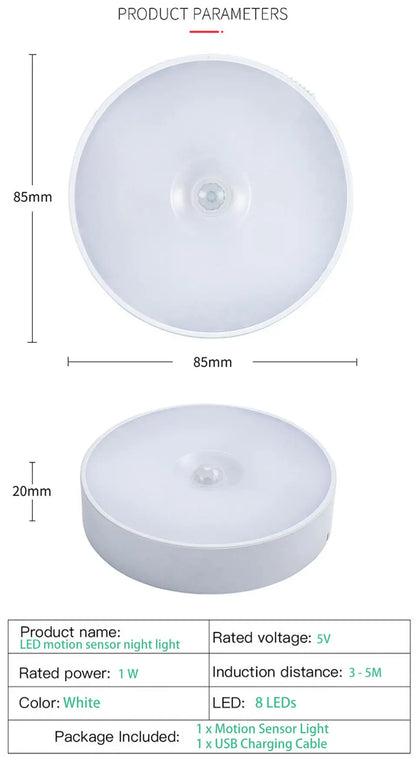 Motion Sensor Light USB Rechargeable Night Light LED Lamp for Kitchen Bedroom Stairs Hallway Cabinet Closet Wardrobe Nightlight