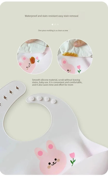 Baby Bib Waterproof Soft Silicone Scarf Cartoon Bear Cute Print Adjustable Bibs Burp Cloths Baby Feeding Aprons Kids Eating