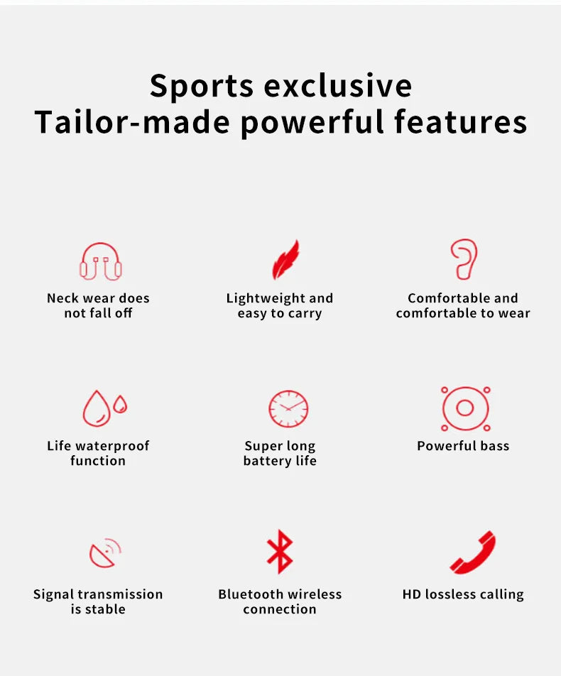 Wireless 9D Bluetooth-compatible 5.2 Headset NeckHanging TWS Stereo Noise Reduction Universal 5.0 Sports Headset with Microphone