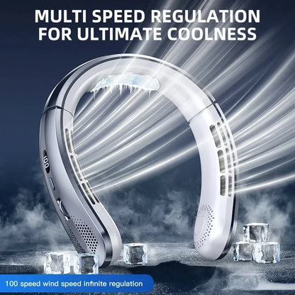8000mAh Hanging Neck Fan Portable Bladeless USB Rechargeable Mute LED Digital Display Air Cooler Hands Free Fan for Home Outdoor