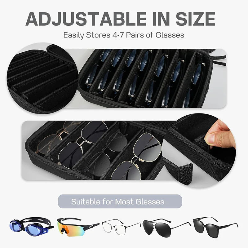 6/7 Compartment Adjustable Glasses Storage Box | Portable Glasses Organizer and Travel Storage Rack Estuche Para Gafas