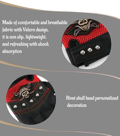 Pirate Captain PU Leather Fingerless Gloves Men Women Skulls Rivet Mitts Hip Hop Gym Gloves Female Moto Half Finger Gloves