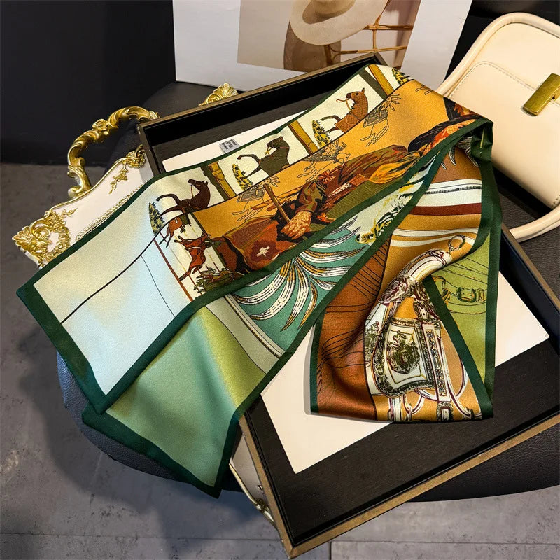 Fashion Skinny Silk Scarf for Women Letter Hair Ribbons Headbands Bandana Female Bag Wrist Wrap Neckerchief Foulard Neck Ties