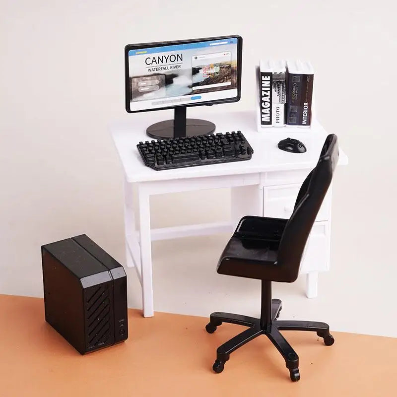 1 Set 1/12 Dollhouse Miniature Computer Keyboard Chair Desk Kit Home Study Room Furniture Decor Micro Scene Props