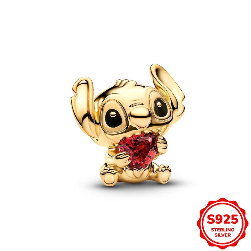 Charms plata de ley Disney Stitch Mickey and Minnie Pendant Beads Fits 3mm Bracelet Necklace For Women Luxury DIY Fine Jewelry