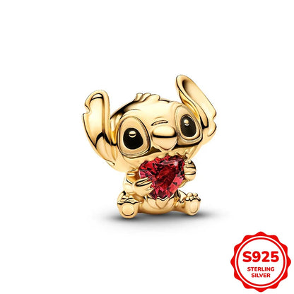 Charms plata de ley Disney Stitch Mickey and Minnie Pendant Beads Fits 3mm Bracelet Necklace For Women Luxury DIY Fine Jewelry
