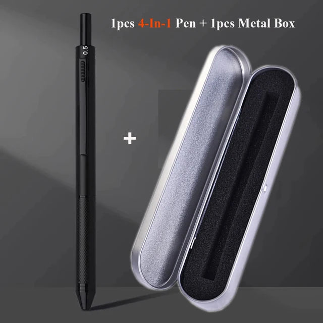 Multifunctional 4-color-in-one gravity-sensing pen metal ballpoint pen/Mechanical Pencil,Black/Red/Blue Ink Oil Signing canetas