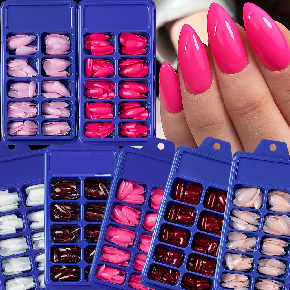 120Pcs Wine Red Almond Press On Nails Full Coverage Fake Nail Tip False Fingertips for Dating/Party Women Manicure Extension Tip