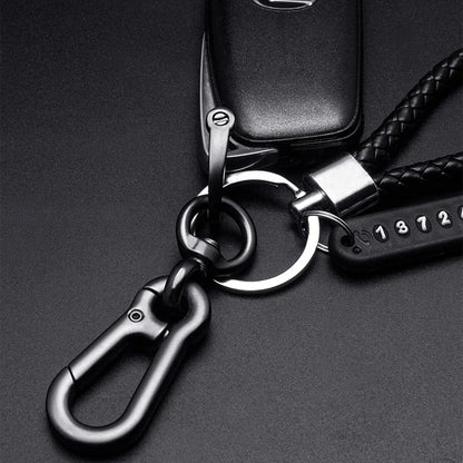 Trendy DIY Mobile Phone Number Plate Pendant Keychain for Men Punk Simple Woven Leather Rope Anti-lost Car Key Chain Accessories