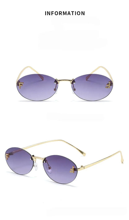 Fashion Oval Frameless Sunglasses Women Sparkling Rhinestone F Design Luxury Sun Glasses Girls shopping travelling eyeglasses