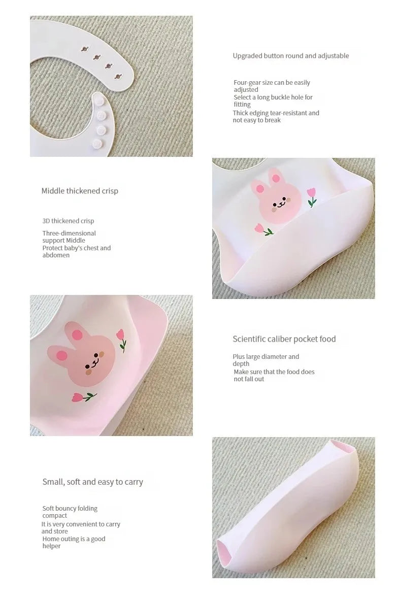 Baby Bib Waterproof Soft Silicone Scarf Cartoon Bear Cute Print Adjustable Bibs Burp Cloths Baby Feeding Aprons Kids Eating