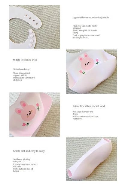 Baby Bib Waterproof Soft Silicone Scarf Cartoon Bear Cute Print Adjustable Bibs Burp Cloths Baby Feeding Aprons Kids Eating