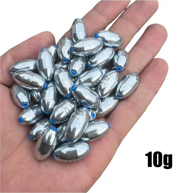 10pcs/Lot Alloy Hollow Olive Fishing Sinkers 3g/4g/5g/6g/7g/8g/9g/10g/12g/15g Carbon Steel Fishing Weights Fishing Accessories