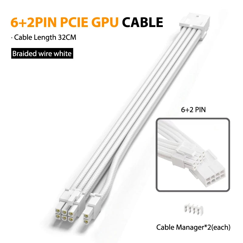 PSU Extension Cable Motherboard Cable 24Pin ATX/8Pin EPS/6+2Pin PCIe,18AWG Sleeved with Combs,Fit Universal Case Compatibility