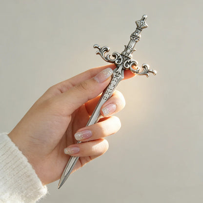 1pc Silver-Tone Sword Hair Stick Ornate Star Medieval Fantasy Design Perfect Cosplay Bold Hairstyles Looks Stylish Accessory