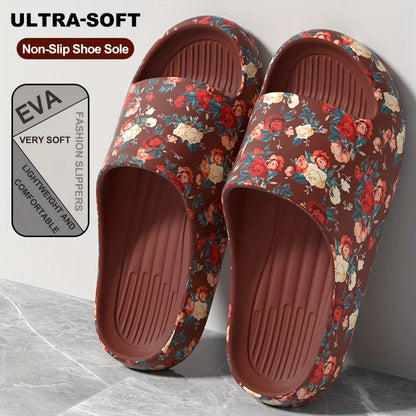 Women Men Floral Slide Sandals Plus Size Soft Slippers Thick Sole Non Slip Beach Shoes Casual Summer Indoor Outdoor Footwear
