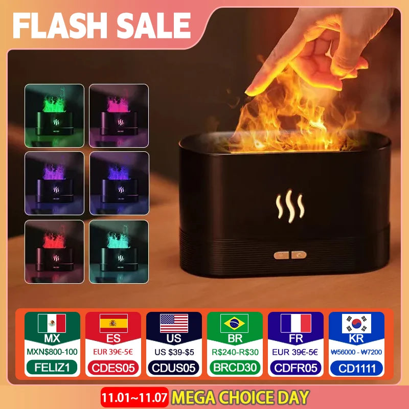 Perfume Humidifier Ultrasonic Air Humidifier With LED Lighting Simulation Colorful Flame Fragrance Machine