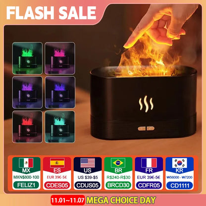 Perfume Humidifier Ultrasonic Air Humidifier With LED Lighting Simulation Colorful Flame Fragrance Machine