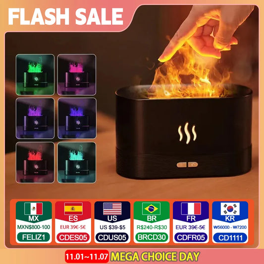 Perfume Humidifier Ultrasonic Air Humidifier With LED Lighting Simulation Colorful Flame Fragrance Machine
