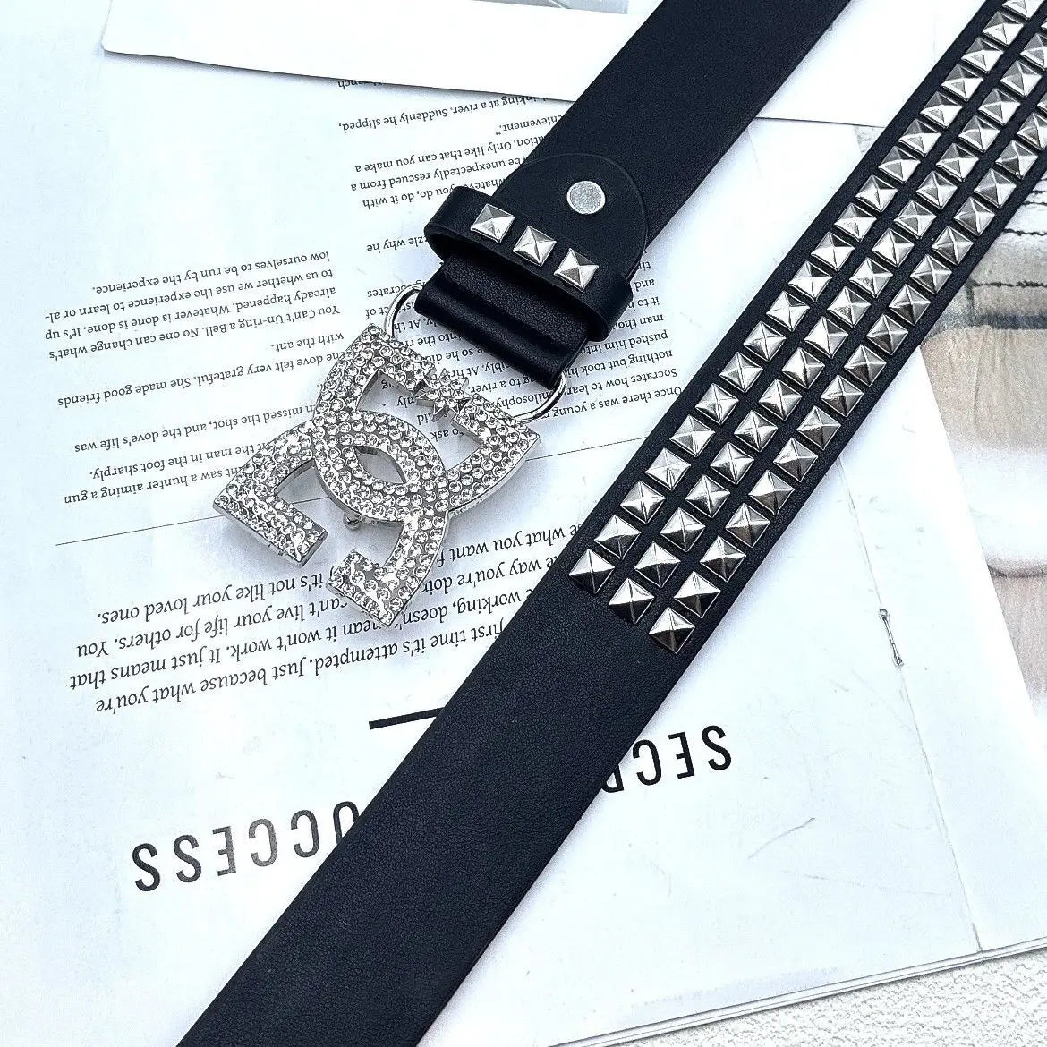 Women Rhinestone Rivet Leather Belt 120cm Y2K Punk Luxury Hot Girl Versatile Decor Waist Belt