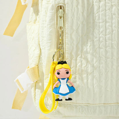 Alice in Wonderland Silicone Keychain Lovely 3D Anime Film Figure Key Chain Keyrings Backpack Bag Car Accessories Gift