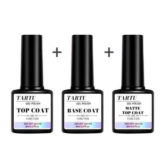 1pc/2pcs/3pcs 8Ml Functional Gel Nail Art Set with Base Coat and Diamond Top Coat,Matte Top ,Soak Off  for Nail Art Design Tool