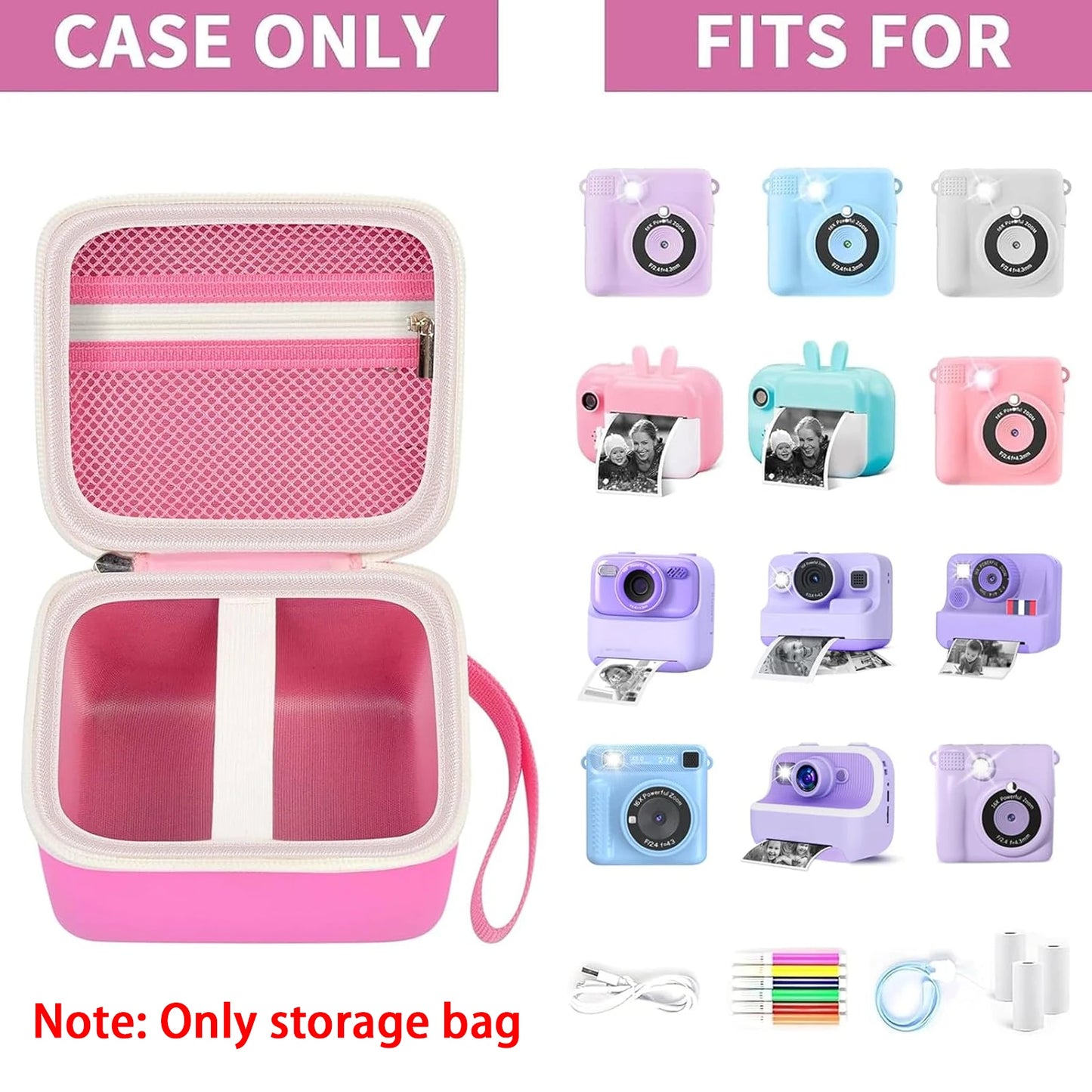 Kids Instant Print Camera Case Portable Storage Bag Toddler Digital Camera Print Paper Organizer Compatible With Most Brands