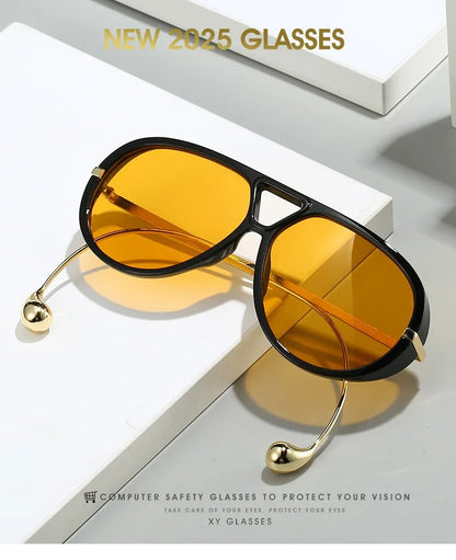 2025 European and American Fashion Sunglasses Male Pilot Double Beam Large Frame Metal New Sunglasses Female