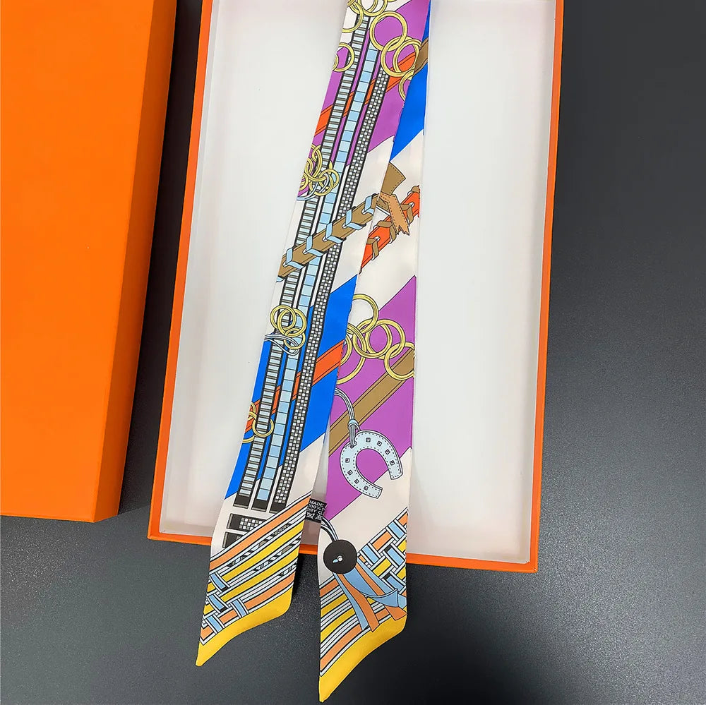 New Long Small Silk Scarf Headband Women's Double-sided Elegant Binding Strap Streamer Small Scarf Gift Ribbon Silk Scarf