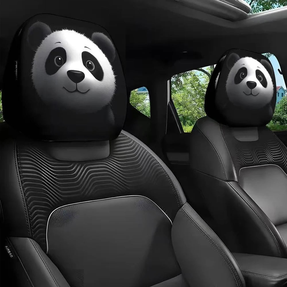 2PCS Funny Slanted Eyes Cartoon Print Car Headrest Cover for Halloween Christmas Holiday Automobile Interior Decoration