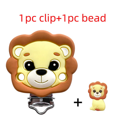 2pcs Silicone Cartoon Animal Teething Toy Fox Panda Elephant Food-Grade Silicone Nipple Necklace Clip Baby Toy Gift