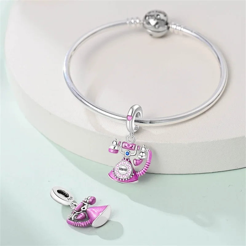 925 Sterling Silver Tailor Sewing Machine Telephone Alarm Clock Charms Pendants Fit 925 Original Bracelets DIY Jewelry