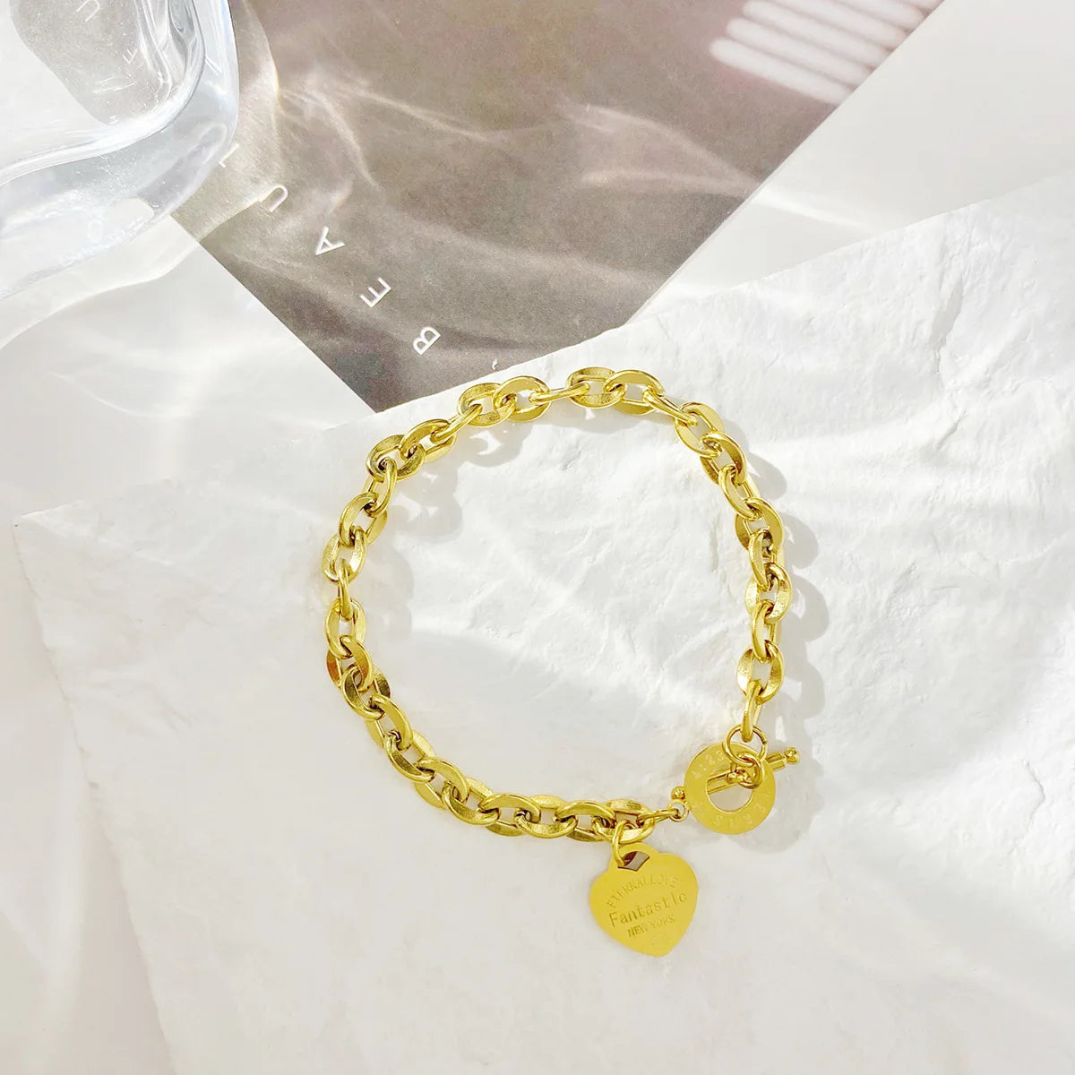 1pc Stainless Steel Bracelet With Heart Pendant, Double Heart OT Buckle Couple Bracelet Unisex