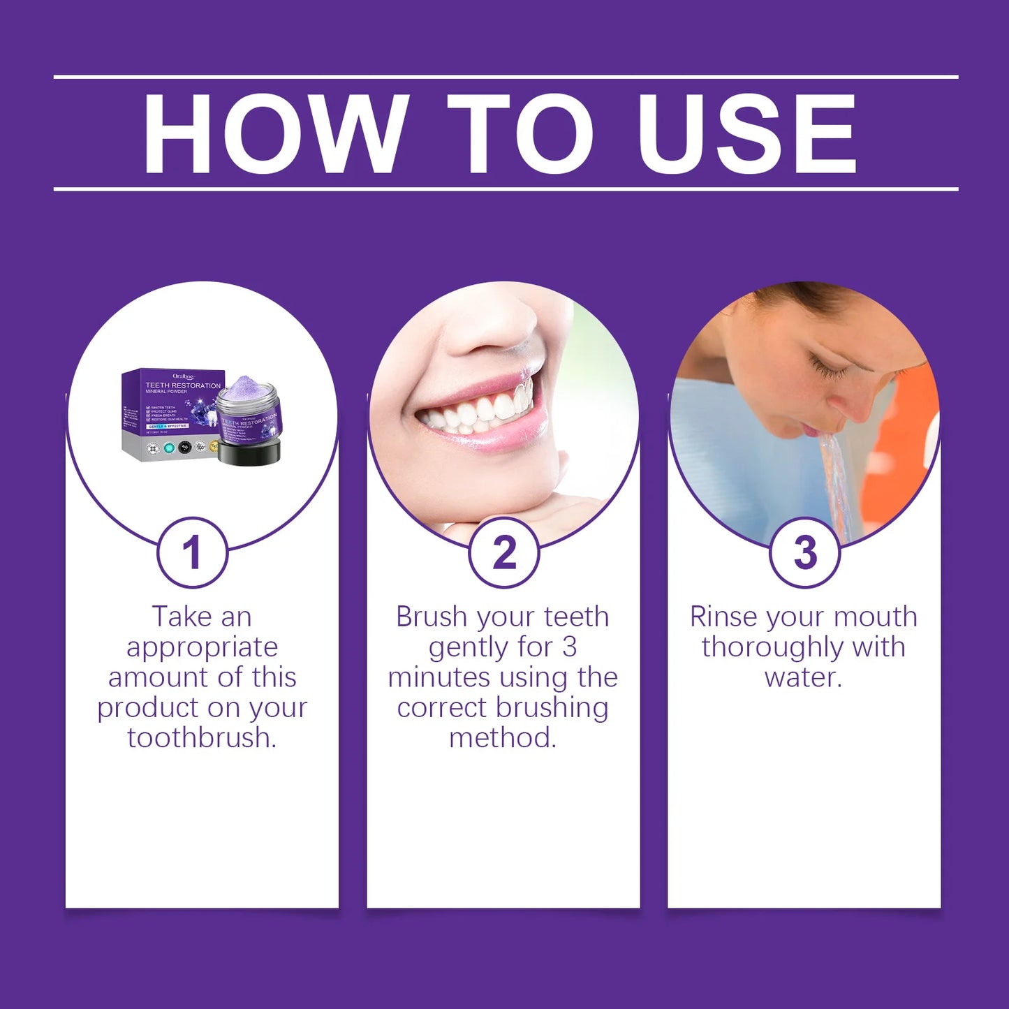 Teeth Restoration Mineral Powder Teeth Whitening Remove Stain Oral Clean Fresh Breath Improve Smell Purple Bleaching Toothpaste