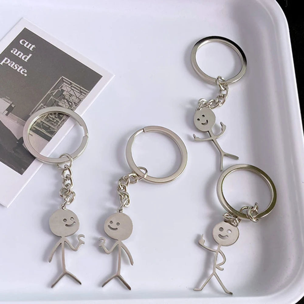 Fun Match People Keychain Creative Car Keyrings Heart To Heart Middle Finger Lovers Key Chain New Bag Pendant Couple'S Gifts