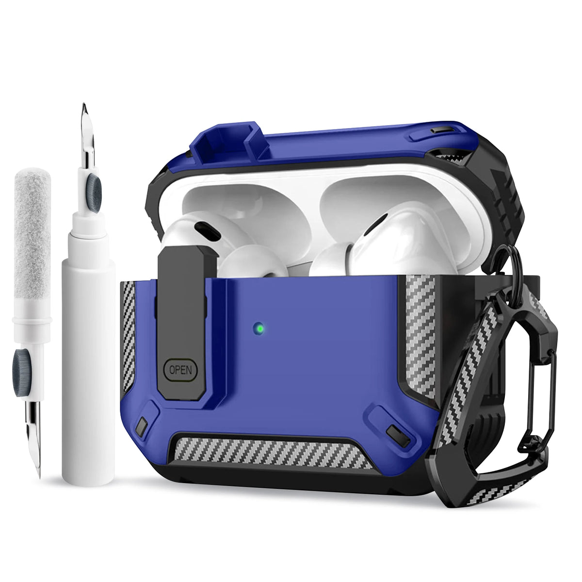 Portable Shockproof Case For Apple Airpods Pro/Pro 2 Carbon Fibre Headset Cases With Carabiner Security Lock Cover Funda