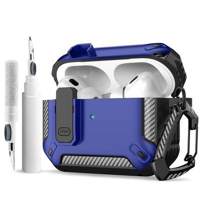 Portable Shockproof Case For Apple Airpods Pro/Pro 2 Carbon Fibre Headset Cases With Carabiner Security Lock Cover Funda