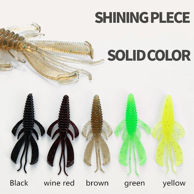 10pcs silicone soft bait lobster fishing bait 8cm sunken shrimp rotating double tail sea fishing outdoor fishing accessories