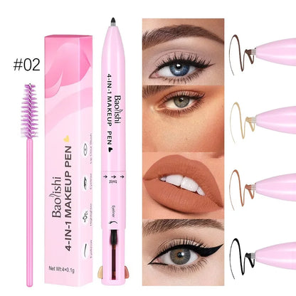 4 in 1 Multi-function Makeup Pen, Compact Travel Eyeliner, Lip Liner, Eyebrow Pencil, Highlighter Eyeshadow Pen,