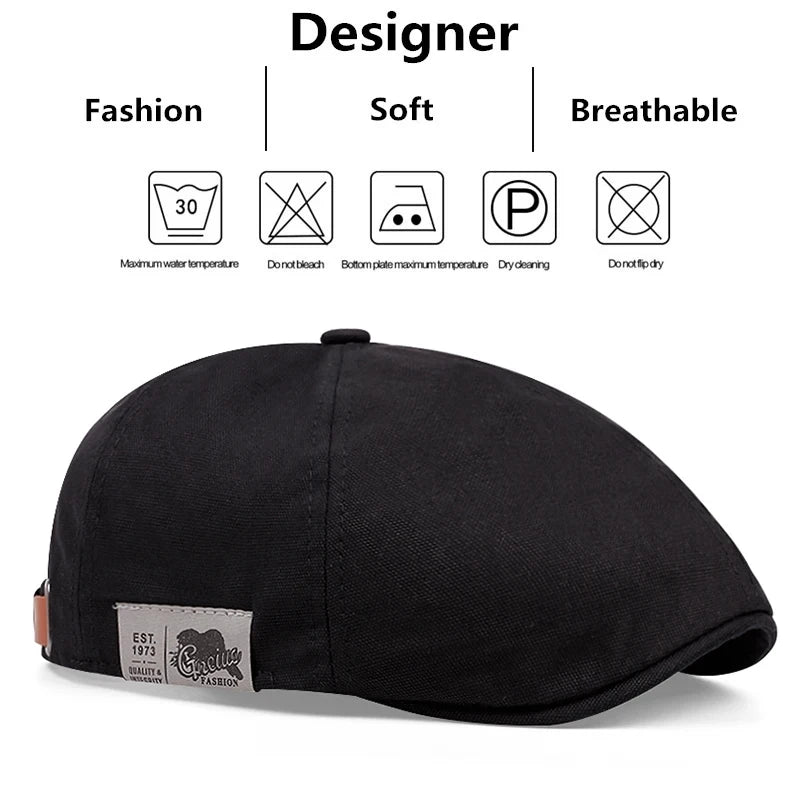 2024 New Men's Vintage Linen Fashion Hip Hop Solid Beret Side Label 1973 Women's Hat Vintage Beanie Crowd Style Sun Beret
