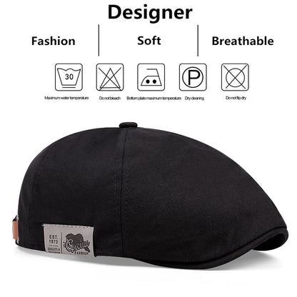 2024 New Men's Vintage Linen Fashion Hip Hop Solid Beret Side Label 1973 Women's Hat Vintage Beanie Crowd Style Sun Beret