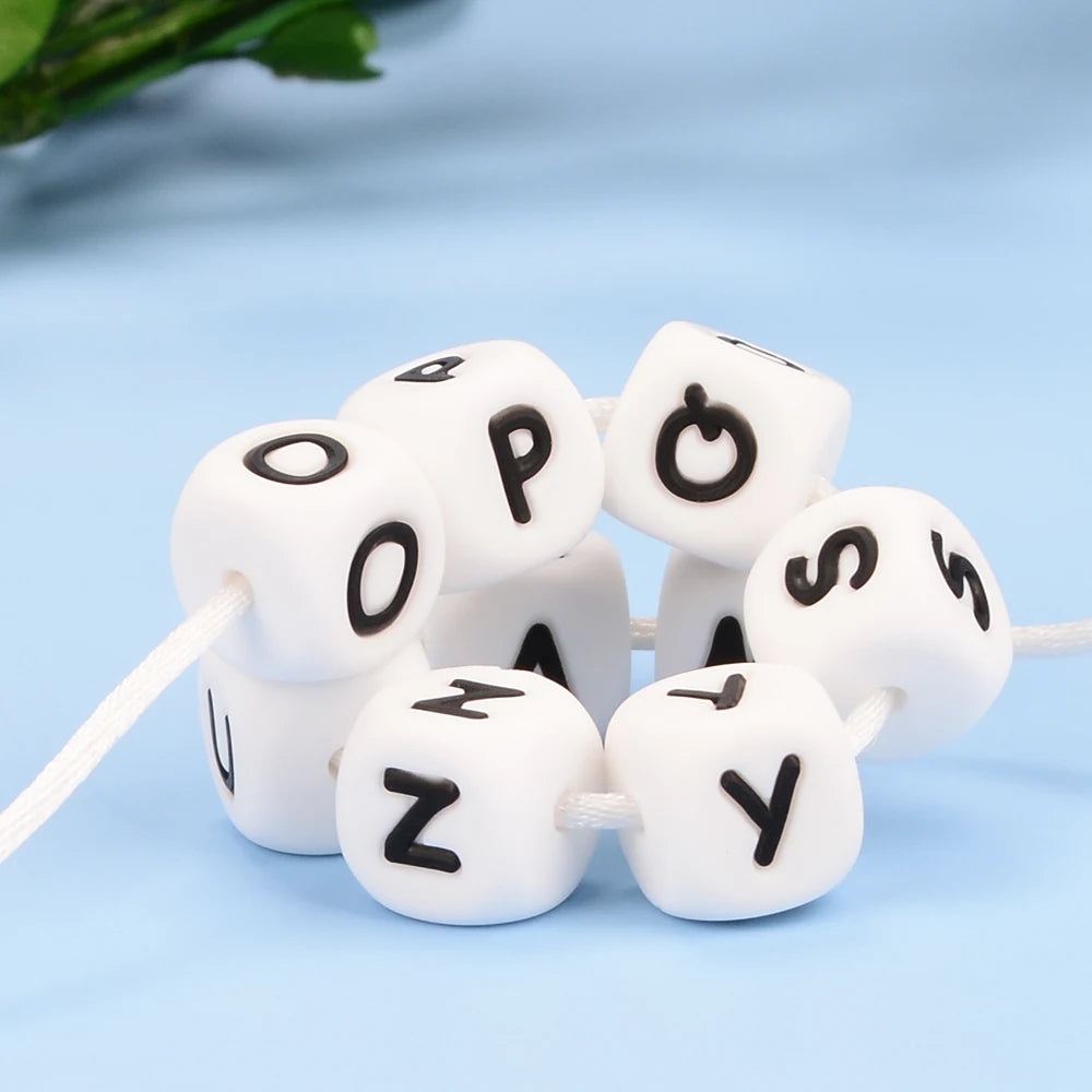 LOFCA 40PCS/Lot Alphabet 12mm Food Grade Letter Silicone Beads Baby Bead Pacifier Chain BPA Free  for Name Make DIY Necklace