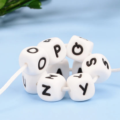LOFCA 40PCS/Lot Alphabet 12mm Food Grade Letter Silicone Beads Baby Bead Pacifier Chain BPA Free  for Name Make DIY Necklace