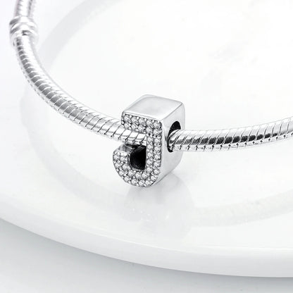 Original 925 Sterling Silver 26 Alphabet Letters Sparkling Zircon Charms Pendant Beads For Women Fine DIY Birthday Jewelry Gifts