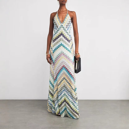 Spring Summer Female Boho Maxi Dresses Retro Sleeveless Women Holiday Long Skirt Sexy Deep V Neck Casual Party Dress Streetwear