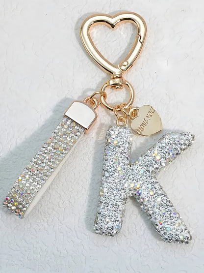 Shining Diamond Inlay 26 English Initial letter Key Chain Car High-end Key Ring Lady Bag Delicate Pendant Thanksgiving Gifts