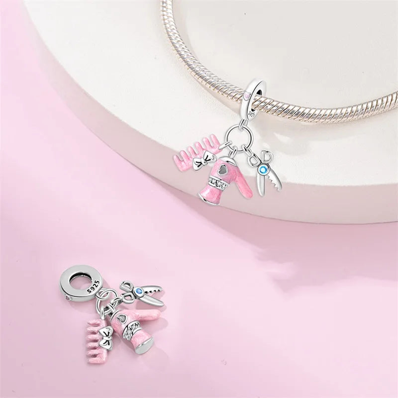 925 Sterling Silver Tailor Sewing Machine Telephone Alarm Clock Charms Pendants Fit 925 Original Bracelets DIY Jewelry