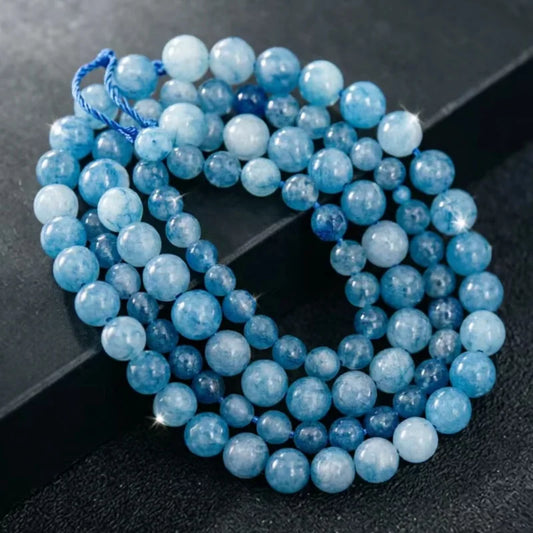 Natural Aquamarines Stone Beads Blue Round Gemstone Bead for DIY Bracelet Necklace Charms Jewelry Making Beaded Accessories
