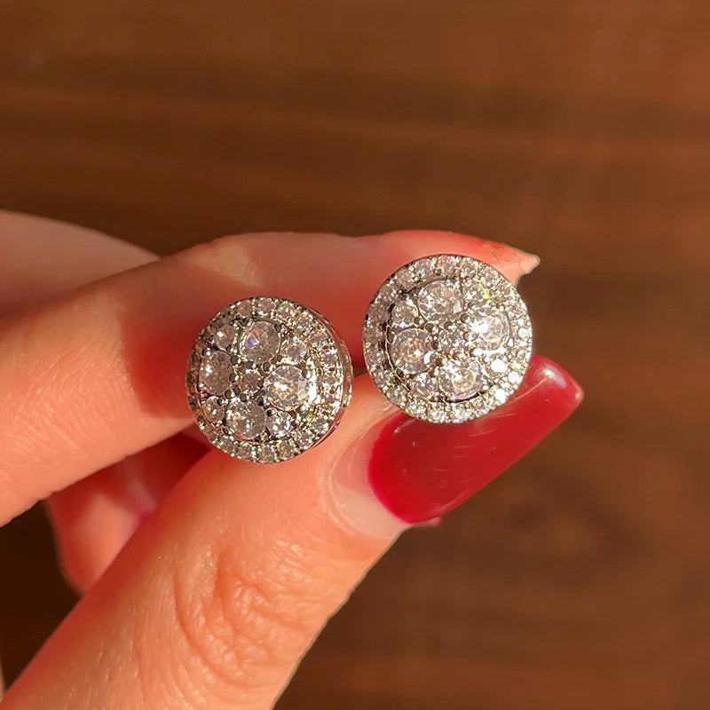 Delicate Small Round Stud Earrings Women with Shiny Cubic Zirconia Simple Versatile for Teens Fashion Jewelry